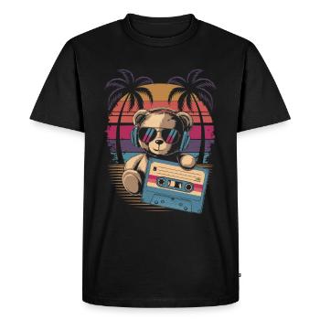 Ours en peluche avec lunettes de soleil et cassette musicale - T-shirt Premium bio Homme - noir - Devant - Nico (187cm)
