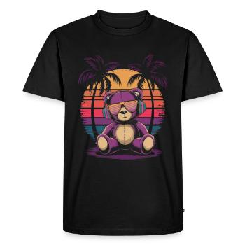 Teddy bear with sunglasses and headphones retro - Men's Premium Organic T-Shirt - black - Front - Nico (187cm)