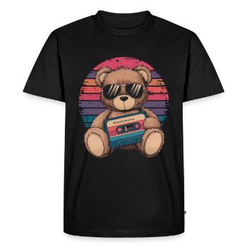 Ours en peluche avec lunettes de soleil et cassette musicale - T-shirt Premium bio Homme - noir - Devant - Nico (187cm)