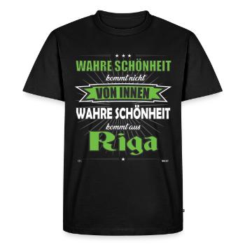 La vraie beauté vient de Riga Design - T-shirt Premium bio Homme - noir - Devant - Nico (187cm)