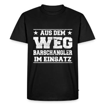 Out of the Way Perch Angler in Action Design - Men's Premium Organic T-Shirt - black - Front - Nico (187cm)