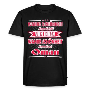 La vraie beauté vient du design d’Oman - T-shirt Premium bio Homme - noir - Devant - Nico (187cm)