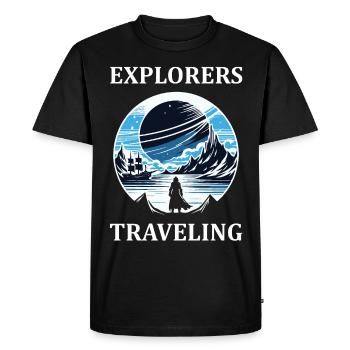 Explorer and Travel Design - Explorer Dreams - Men's Premium Organic T-Shirt - black - Front - Nico (187cm)