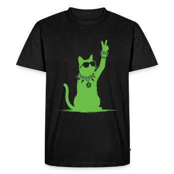 Chat de musique rock vert pour les fans de chats. - T-shirt Premium bio Homme - noir - Devant - Nico (187cm)
