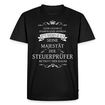 Sa Majesté l’inspecteur des impôts entre dans la salle - T-shirt Premium bio Homme - noir - Devant - Nico (187cm)