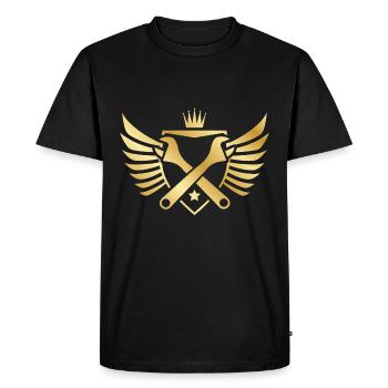 Wrench craftsman coat of arms gold - Men's Premium Organic T-Shirt - black - Front - Nico (187cm)