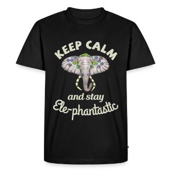 Restez calme et restez ele-phantastic. Tête d’éléphant - T-shirt Premium bio Homme - noir - Devant - Nico (187cm)
