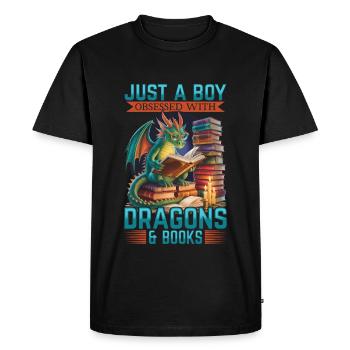 Livre fantastique lisant des créatures mythiques - T-shirt Premium bio Homme - noir - Devant - Nico (187cm)