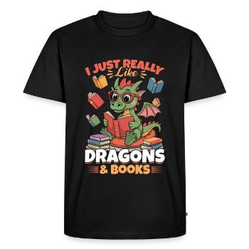 Livre fantastique lisant des créatures mythiques - T-shirt Premium bio Homme - noir - Devant - Nico (187cm)