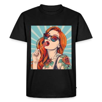 cheveux roux rockabilly Pin Up Girl des années 50 - T-shirt Premium bio Homme - noir - Devant - Nico (187cm)