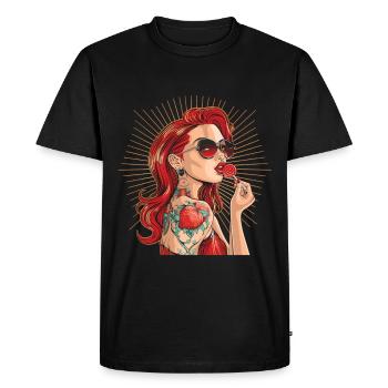 cheveux roux rockabilly Pin Up Girl des années 50 - T-shirt Premium bio Homme - noir - Devant - Nico (187cm)