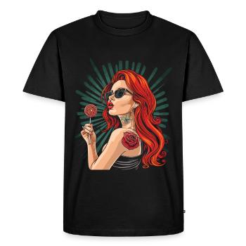 cheveux roux rockabilly Pin Up Girl des années 50 - T-shirt Premium bio Homme - noir - Devant - Nico (187cm)