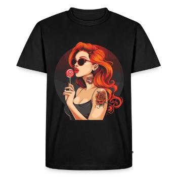 cheveux roux rockabilly Pin Up Girl des années 50 - T-shirt Premium bio Homme - noir - Devant - Nico (187cm)