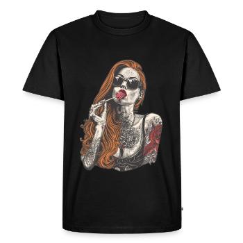 cheveux roux rockabilly Pin Up Girl des années 50 - T-shirt Premium bio Homme - noir - Devant - Nico (187cm)
