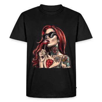 cheveux roux rockabilly Pin Up Girl des années 50 - T-shirt Premium bio Homme - noir - Devant - Nico (187cm)