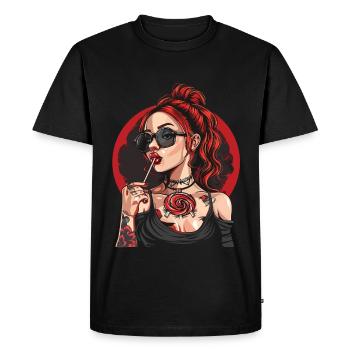 cheveux roux rockabilly Pin Up Girl des années 50 - T-shirt Premium bio Homme - noir - Devant - Nico (187cm)