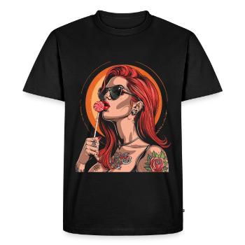 cheveux roux rockabilly Pin Up Girl des années 50 - T-shirt Premium bio Homme - noir - Devant - Nico (187cm)