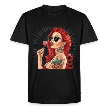 cheveux roux rockabilly Pin Up Girl des années 50 - T-shirt Premium bio Homme - noir - Devant - Nico (187cm)