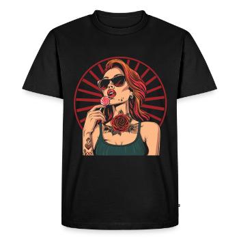 cheveux roux rockabilly Pin Up Girl des années 50 - T-shirt Premium bio Homme - noir - Devant - Nico (187cm)