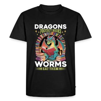 Livre fantastique lisant des créatures mythiques - T-shirt Premium bio Homme - noir - Devant - Nico (187cm)