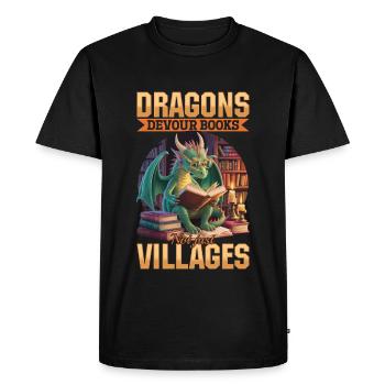 Livre fantastique lisant des créatures mythiques - T-shirt Premium bio Homme - noir - Devant - Nico (187cm)