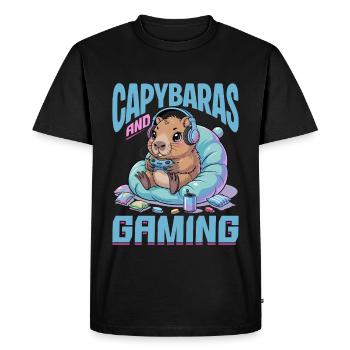 Gamer Gaming Capybara Video Game - Men's Premium Organic T-Shirt - black - Front - Nico (187cm)