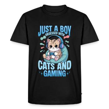 Gamer Gaming Cat Video Game - Men's Premium Organic T-Shirt - black - Front - Nico (187cm)