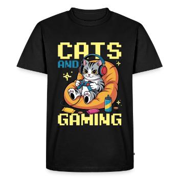 Gamer Gaming Cat Video Game - Men's Premium Organic T-Shirt - black - Front - Nico (187cm)