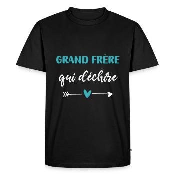 grand frère qui déchire coeur - T-shirt Premium bio Homme - noir - Devant - Nico (187cm)