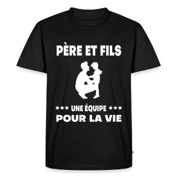 fête des pères père et fils duo homme équipe - T-shirt Premium bio Homme - noir - Devant - Nico (187cm)