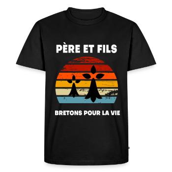 Father and son vintage dad brittany breton - Men's Premium Organic T-Shirt - black - Front - Nico (187cm)