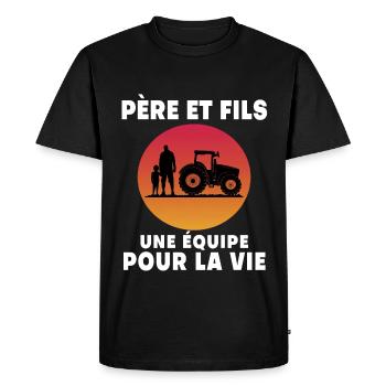Father and Son Vintage Retro Farmer - Men's Premium Organic T-Shirt - black - Front - Nico (187cm)