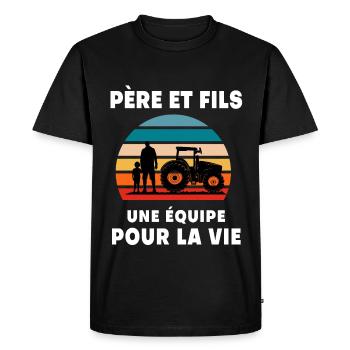 Father and Son Retro Vintage Farmer - Men's Premium Organic T-Shirt - black - Front - Nico (187cm)