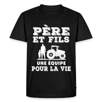 father and son farmer team dad father - Men's Premium Organic T-Shirt - black - Front - Nico (187cm)