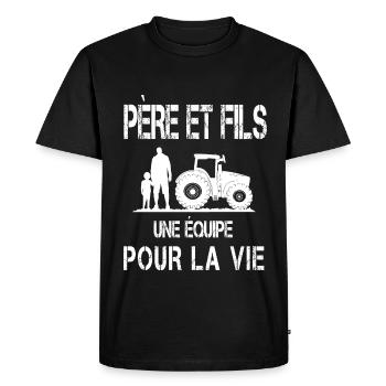 father and son farmer - Men's Premium Organic T-Shirt - black - Front - Nico (187cm)