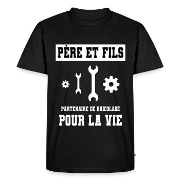 bricolage père et fils duo homme papa - T-shirt Premium bio Homme - noir - Devant - Nico (187cm)