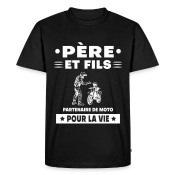 père et fils moto duo homme papa motard - T-shirt Premium bio Homme - noir - Devant - Nico (187cm)
