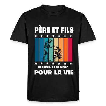 père et fils moto homme vintage papa motard - T-shirt Premium bio Homme - noir - Devant - Nico (187cm)
