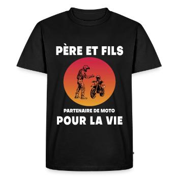 père et fils moto rétro vintage papa motard - T-shirt Premium bio Homme - noir - Devant - Nico (187cm)