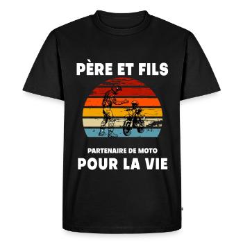 père et fils moto vintage rétro sunset papa motard - T-shirt Premium bio Homme - noir - Devant - Nico (187cm)
