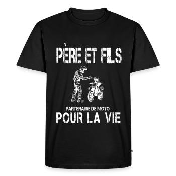 père et fils moto papa motard - T-shirt Premium bio Homme - noir - Devant - Nico (187cm)