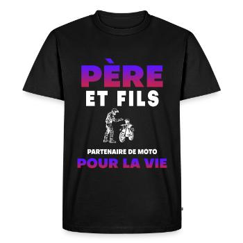 père fils moto partenaire pour la vie papa motard - T-shirt Premium bio Homme - noir - Devant - Nico (187cm)