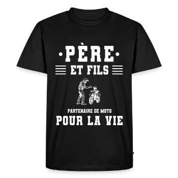 père fils moto papa motard - T-shirt Premium bio Homme - noir - Devant - Nico (187cm)