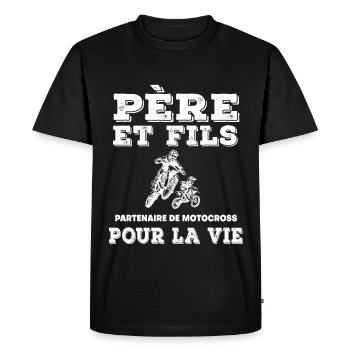 père et fils motocross partenaire la vie motard - T-shirt Premium bio Homme - noir - Devant - Nico (187cm)