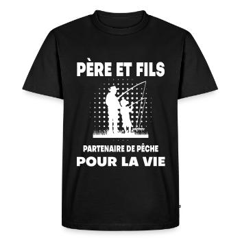 pêche père et fils homme partenaire papa pêcheur - T-shirt Premium bio Homme - noir - Devant - Nico (187cm)