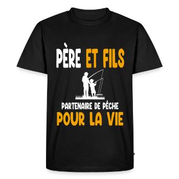 pêche père et fils partenaire vie papa pêcheur - T-shirt Premium bio Homme - noir - Devant - Nico (187cm)