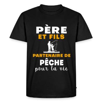 pêche père et fils papa pêcheur - T-shirt Premium bio Homme - noir - Devant - Nico (187cm)