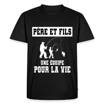 pêche père et fils duo homme papa pêcheur - T-shirt Premium bio Homme - noir - Devant - Nico (187cm)