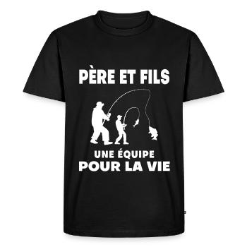 pêche père et fils duo homme équipe papa pêcheur - T-shirt Premium bio Homme - noir - Devant - Nico (187cm)