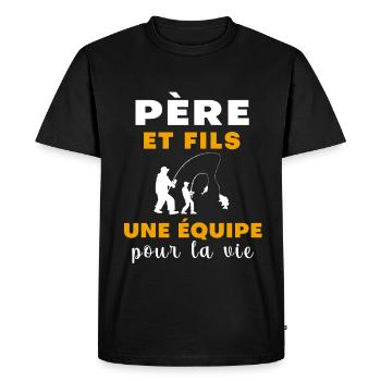 pêche père et fils papa pêcheur - T-shirt Premium bio Homme - noir - Devant - Nico (187cm)